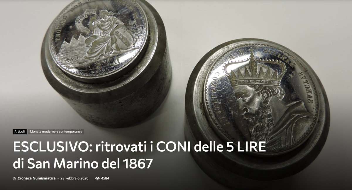 Ritrovati i coni delle 5 lire di San Marino del 1867